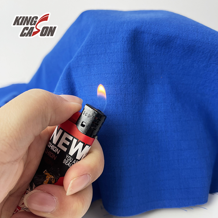 Tela azul resistente al calor de Para Aramid del Workwear de la fibra incombustible de Kingcason