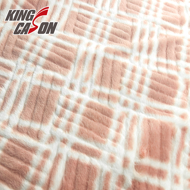 Tela de piel sintética de conejo en relieve a cuadros rosa Kingcason