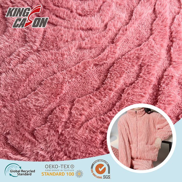 Tela de piel sintética de conejo tallada en ondas rosas de Kingcason