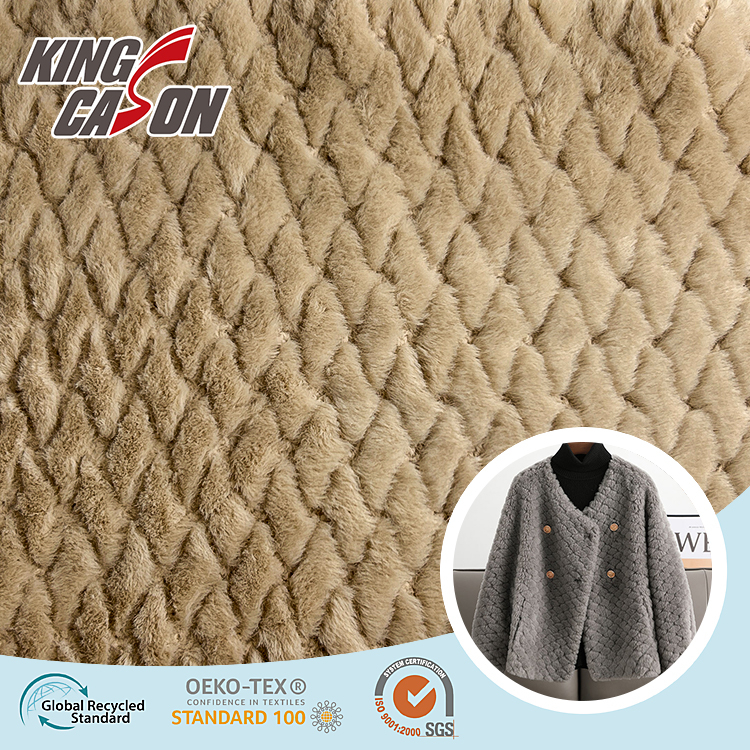 Tela de piel sintética de conejo Kingcason Tan Spray Jacquard