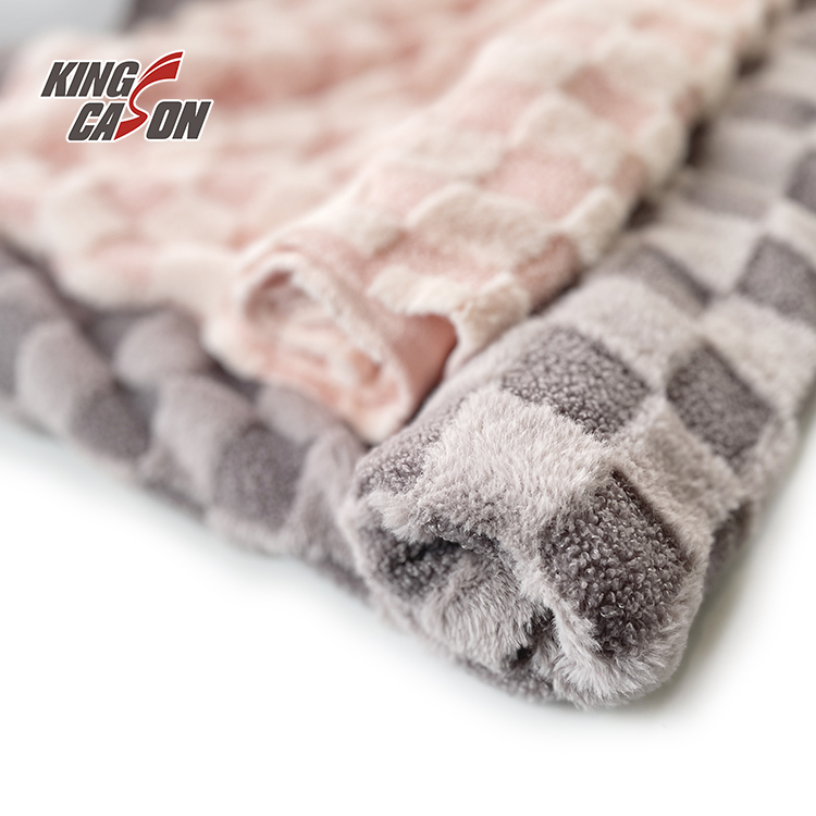 Colores personalizados en el lateral de piel de conejo Sherpa tejido polar a cuadros compuesto para chaqueta de abrigo