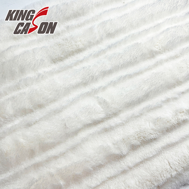 Tela de piel sintética de conejo a rayas de jacquard blanco Kingcason